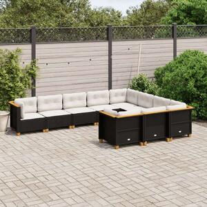 VidaXL Polyrattan Kerti Ülőgarnitúra - Fekete - 10 részes