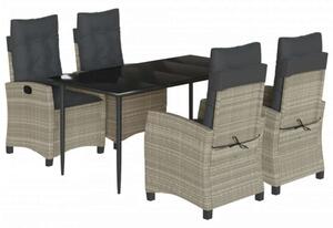 VidaXL 5részes világosszürke polyrattan kerti étkezőgarnitúra párnával