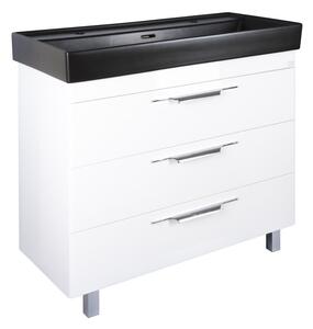 TMP TRIO 100D álló fürdőszobabútor - CeraStyle SHARP FEKETE DUPLA csaplyukas mosdóval - 100 x 48 cm