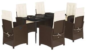 VidaXL 7-részes barna polyrattan kerti étkezőgarnitúra párnával