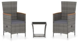 Polyrattan Kerti Ülőgarnitúra - 3 részes - Szürke