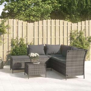 Polyrattan Kerti Ülőgarnitúra - 4 részes - Szürke