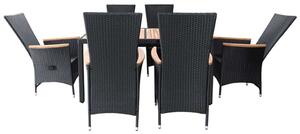 VidaXL Polyrattan Kerti Étkezőgarnitúra - 7 részes - Fekete