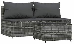 Polyrattan Kerti Ülőgarnitúra - 3 részes - Szürke