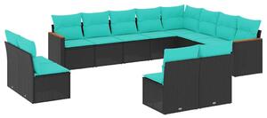 VidaXL 12 db fekete polyrattan kerti kanapégarnitúra párnákkal