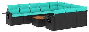 VidaXL 11 db fekete polyrattan kerti kanapégarnitúra párnákkal