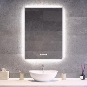 Álló fürdőszobai LED tükör 60x80cm | Páramentesítő - Óra - Fényerő és színhőmérséklet szabályozás | Welland Kath