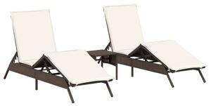 VidaXL Napozóágy Szett - 2 db, Barna Polyrattan