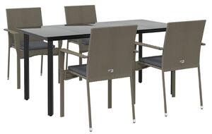 VidaXL 5 részes fekete és szürke polyrattan kerti étkezőszett párnával