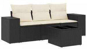 Polyrattan Kerti Ülőgarnitúra - 4 részes - Fekete