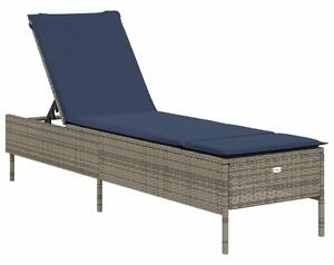 VidaXL szürke polyrattan napozóágy párnával