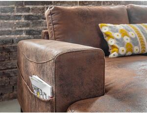Lofty Lilly Vintage barna kinyitható U alakú bőrutánzat kanapé, jobb oldali - Miuform