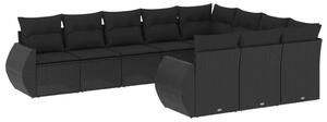VidaXL 10 részes fekete polyrattan kerti ülőgarnitúra párnákkal