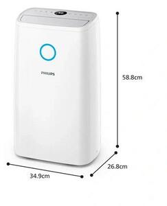 Philips seria 3000 DE3306/11 páramentesítő, Akár 34.3l/d, Hatékony akár 150 m3-es helyiségekben, Aromaterápia, AeraSense technológia, Ruhaszárítási mód, 3 ventilátor sebesség és 4 páratartalo
