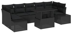 VidaXL Kanapé Szett párnával 8 pcs Fekete polirattan