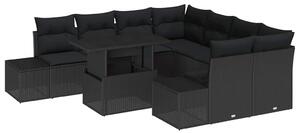VidaXL Kerti Kanapé Szett párnával 9 pcs Fekete polirattan