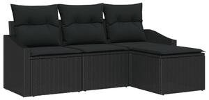 4 részes kertiszófa szett párnákkal - Fekete poli rattan