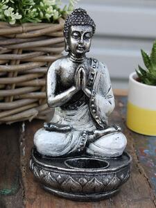 Buddha mécsestartó szobor - Fehér - 17 cm
