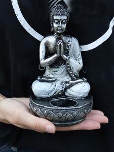 Buddha mécsestartó szobor - Fehér - 17 cm