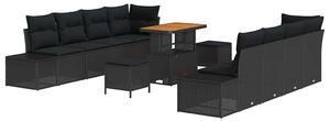 VidaXL Kerti Kanapé Szett párnával Fekete 90 x 55 x 71 cm Poli rattan