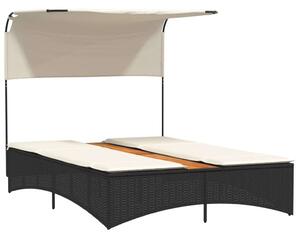 VidaXL Dupla Napozóágy - Fekete Polyrattan - 202cm