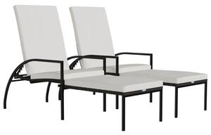 VidaXL Napozóágy szett - 2 db - Barna Polyrattan - Lábtartóval