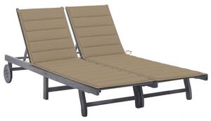 VidaXL Dupla Napozóágy - Akácfa - Szürke - 200cm