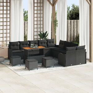 13 Darabos Kert Sofa Szett Párnákkal Fekete Poli Rattan Akác, 2-Fős Kert Sofa Tárolóval &amp; Párnákkal Fekete Poli Rattan, 3 Darabos Kerti Étkezős Szett Párnákkal Fekete Poli Rattan Akác