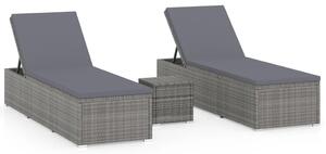 Polyrattan Napozóágy Szett - 2 Fekvő, Asztallal - Szürke
