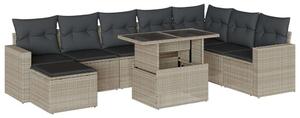 VidaXL Polyrattan Kerti Ülőgarnitúra - 9 részes, Világosszürke