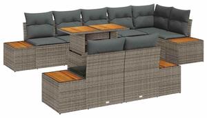 VidaXL Kerti Kanapé Szett tárolóval 9 pcs Szürke Poli rattan