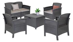 Venus II Grafit Rattan Kerti Bútor Szett - 5 Személyes, Tárolóasztallal