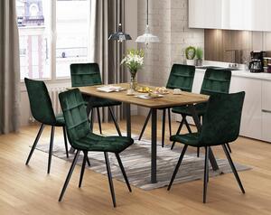 Étkezőasztal BERGEN tölgy + 6 szék BERGEN zöld bársony