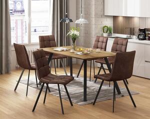 Étkezőasztal BERGEN tölgy + 6 szék BERGEN barna mikroszálas