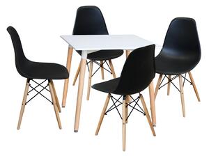 Étkezőasztal 80x80 UNO fehér + 4 szék UNO fekete