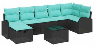 VidaXL Kerti Kanapé Szett párnával tárolóval 8 pcs Fekete Poli rattan