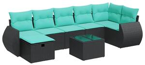 VidaXL 8 részes fekete polyrattan kerti ülőgarnitúra párnákkal