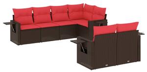 VidaXL 7 db barna polyrattan kerti kanapégarnitúra párnákkal