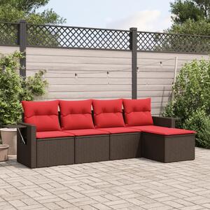 VidaXL 5 db barna polyrattan kerti kanapégarnitúra párnákkal