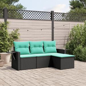 VidaXL 4 db fekete polyrattan kerti kanapégarnitúra párnákkal