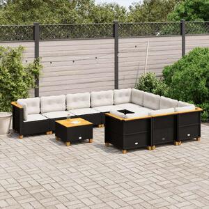 VidaXL Polyrattan Kerti Ülőgarnitúra - 11 részes - Fekete