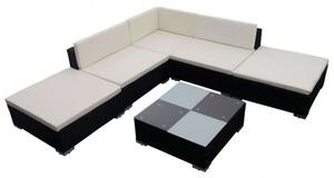 VidaXL 6-részes fekete polyrattan kerti bútorszett párnákkal