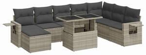 VidaXL Polyrattan Kerti Ülőgarnitúra - 9 részes - Világosszürke