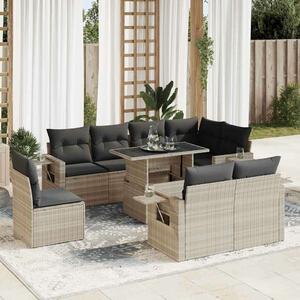 VidaXL Polyrattan Kerti Ülőgarnitúra - 9 részes, Világosszürke