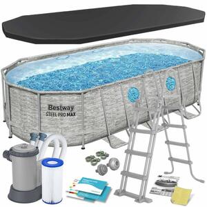 Bestway Sumatra 549x274x122cm Ovális fémvázas medence ablakkal vízforgatóval adagolóval létrával és medence takaróval (FFA689_)