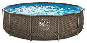 Swing Elite fonott hatású, barna rattan mintás kerek, fémvázas medence, 5,49 m átmérő, 122 cm mélység
