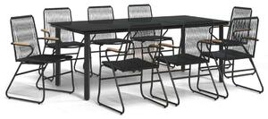 Elegáns Fekete PVC Rattan Kerti Étkezőgarnitúra - 8 Fős