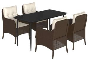 VidaXL 5 részes barna polyrattan kerti étkezőgarnitúra párnákkal