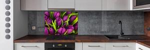 Konyhai falvédő panel Lila tulipánok