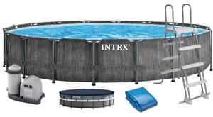 Intex Prism Frame Greywood Medence szett, 549x122cm vízforgató, létra, alátét, takaró (26744NP)